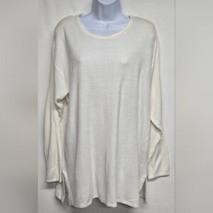 Kathie Lee XL Ribbed Knit Sweater Long Sleeve Cream Scoop Neck Longer Length
